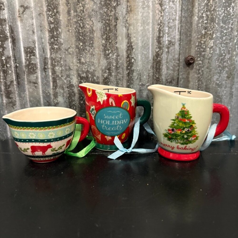 Christmas Measuring Cups Set of 3 Ceramic Holiday Baking Kitchen Decor‎ - Picture 7 of 14